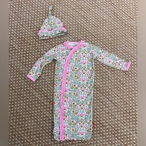 MAGNETIC ME bunny Floral hip hop Print With Ruffle gown and  hat Pajamas Newborn
